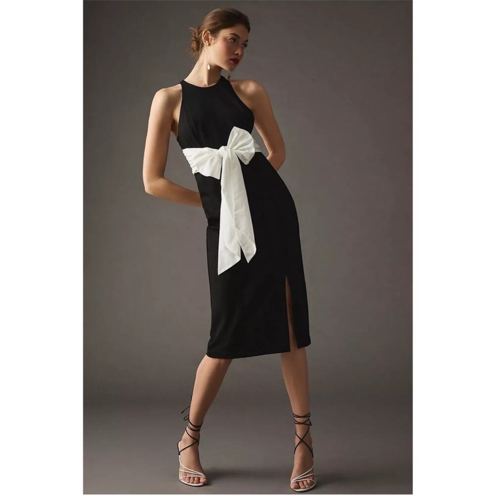 Anthropologie Maeve Bow-Front Black & White Midi Dress Size M